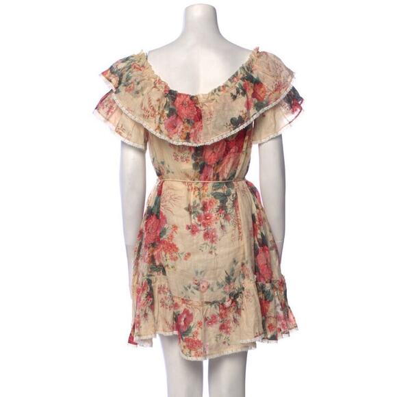 Zimmermann Laelia Frill Tier Short Mini Dress Off Shoulder Floral Linen 2 US 8 - Picture 9 of 9